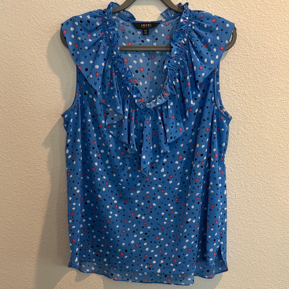 Isaac Mizrahi Blue Ruffled Sleeveless Blouse